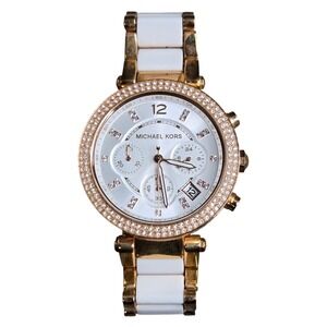 Michael Kors MK-5774 Parker Watch Womens Standard Rose Gold White Ceramic Tested
